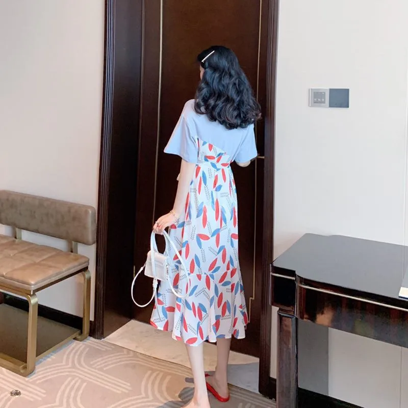 

Floral stitching fairy dress summer long nightgowns women outer wear print loose nightshirt female night wear dresses nightdress