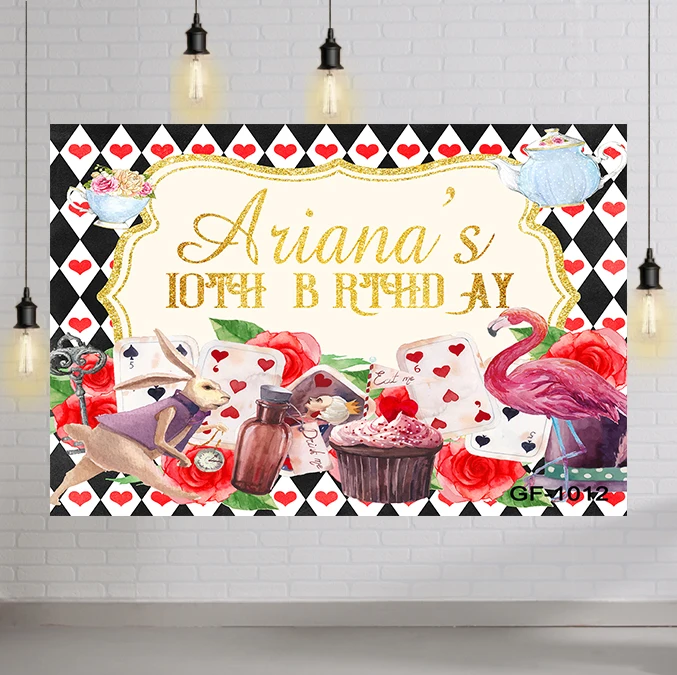 

Cartoon Happy Birthday Backdrop Fairy Tale Wonderland Photo Background Onederland Birthday Party Decoration Personalized Banner
