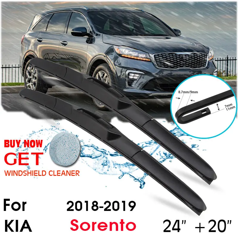 

Car Wiper Blade Front Window Windshield Rubber Silicon Refill Wipers For KIA Sorento 2018-2019 LHD / RHD 24"+20" Car Accessories