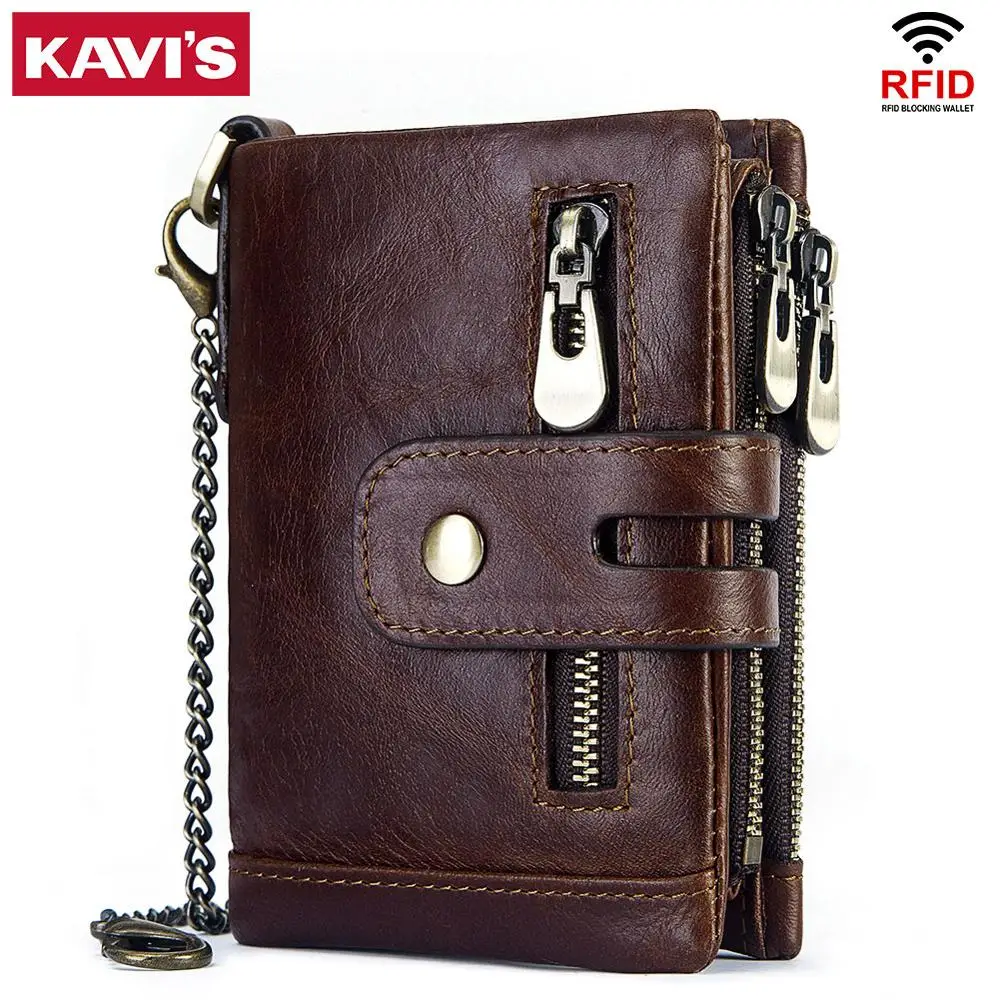 Кошелек KAVIS Rfid из натуральной коровьей кожи, мужской кошелек для монет, мужской портфель Cuzdan, мужской кошелек, маленький кошелек, модный кошелек на застежке