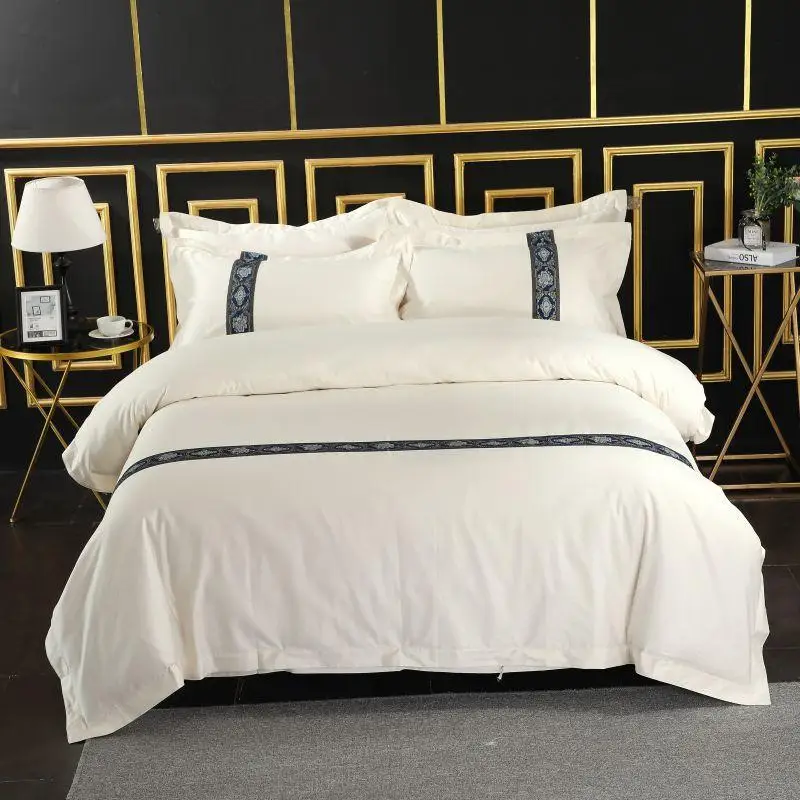 Отель класса люкс чистый белый 100% Египетский хлопок Постельное бельё вышивка Queen