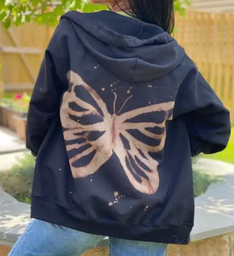 

Women Casual Hooded Sweater Adults Butterfly Print Long Sleeve Sweatshirt with Pockets Drawstring Oversized Hoodie
