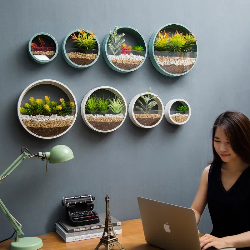 Creative Wall Hanging Iron Glass Flower pots With Stone Sand Vase Ornamental Baskets Garden Restaurant Decoration | Дом и сад