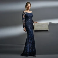 2021 new elegant royal blue lace mother of the bride dresses mermaid off shoulder long sleeves wedding guest gowns appliqued