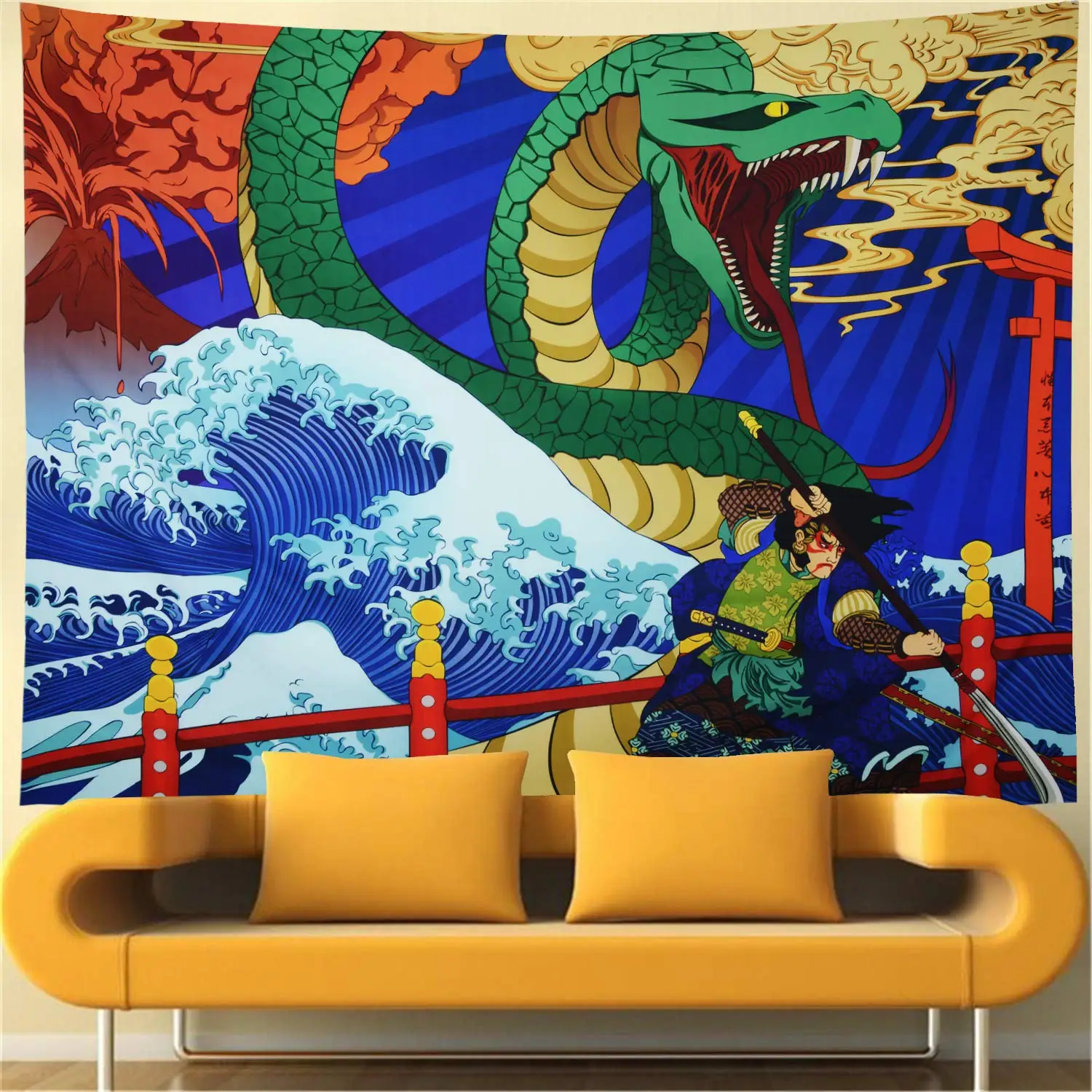 Художественный гобелен Ukiyo-e японская легендарная змея большая океанская волна