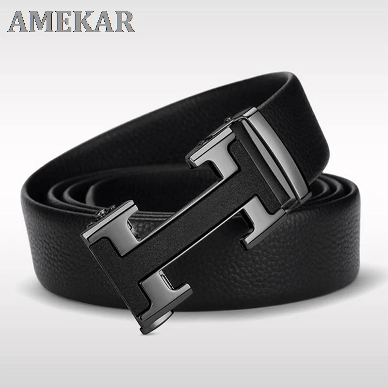 

Belt men's leather automatic buckle top layer leather belt 21 new youth h buckle fashion Joker pure leather pants belt