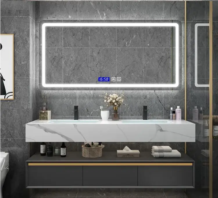 

Modern washbasin combined rock plate integrated bathroom cabinet light luxury washstand bathroom hanging cabinet hanging wall