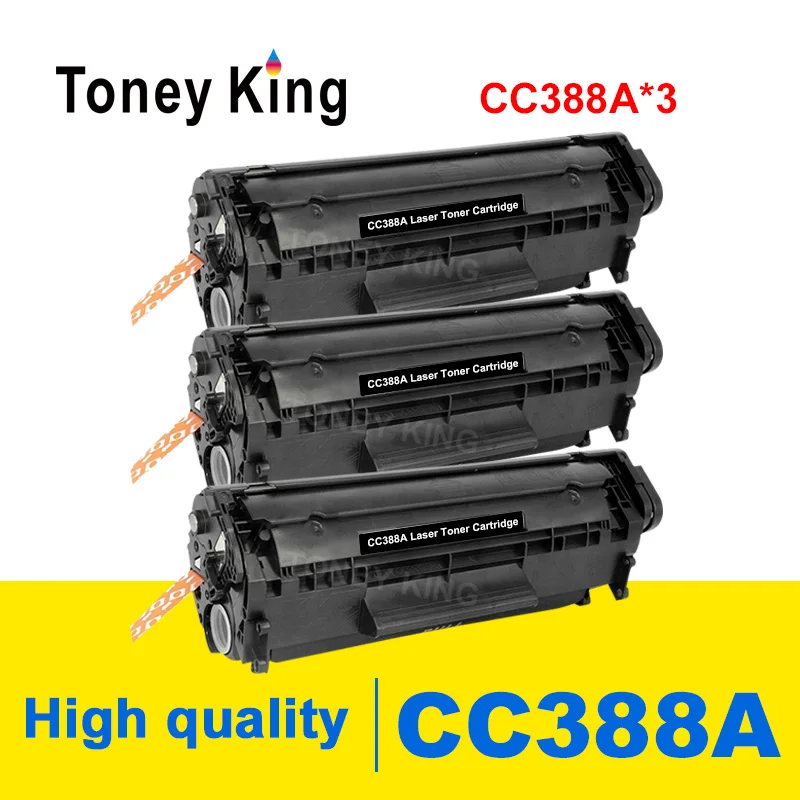 Тонер-картридж Toney King 3 шт. CC388A CC388 388 388a 88a совместимый для принтера hp LaserJet P1007 P1008 P1106