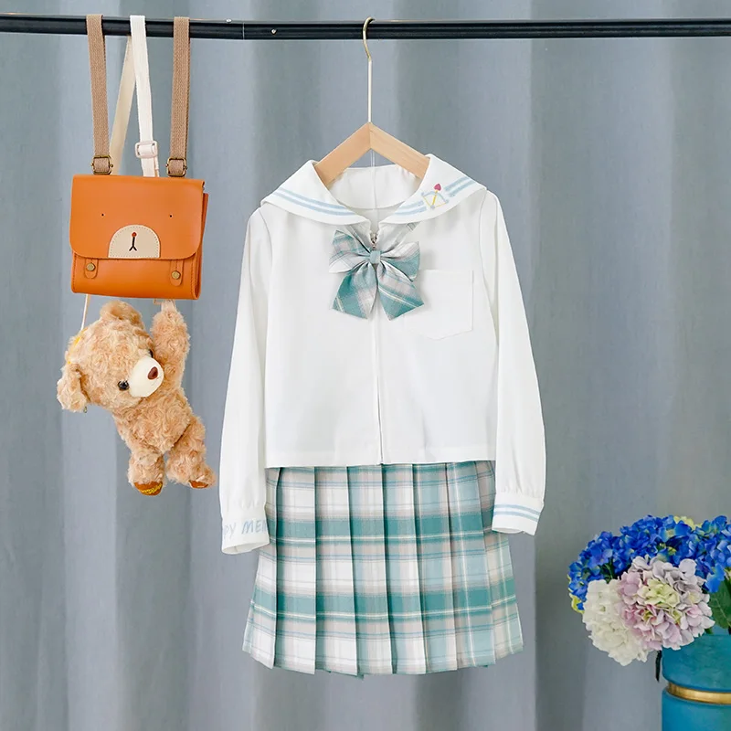 

Junior High School Girl JK Uniform Japanese College Style Navy Sailor Suit Zipper Shirt Colorful Short 42 Plain Pleated Skirt