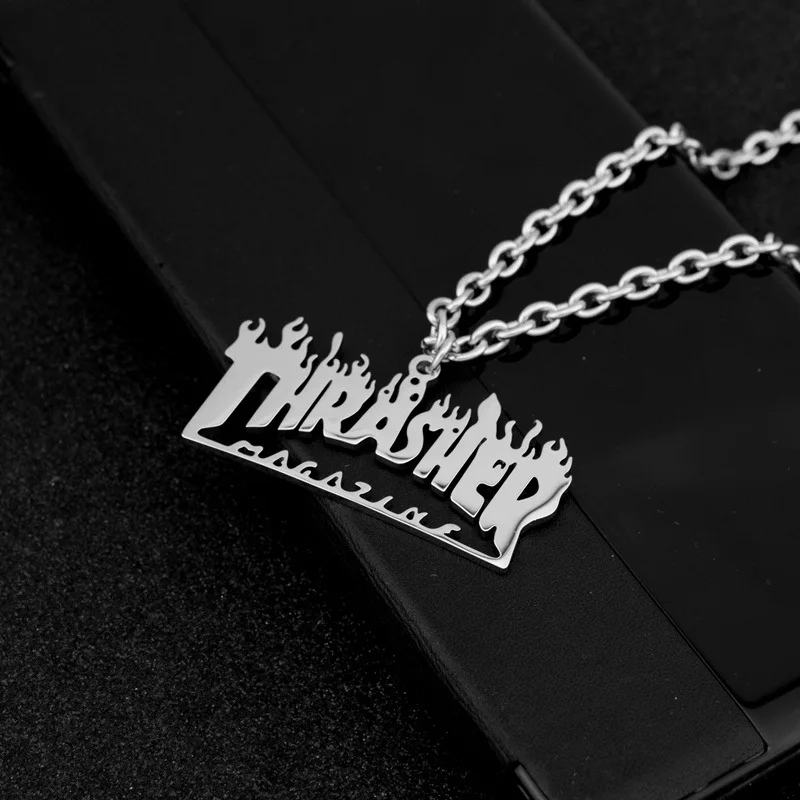 Ожерелье из нержавеющей стали в стиле хип-хоп с надписью Thrasher | Украшения и