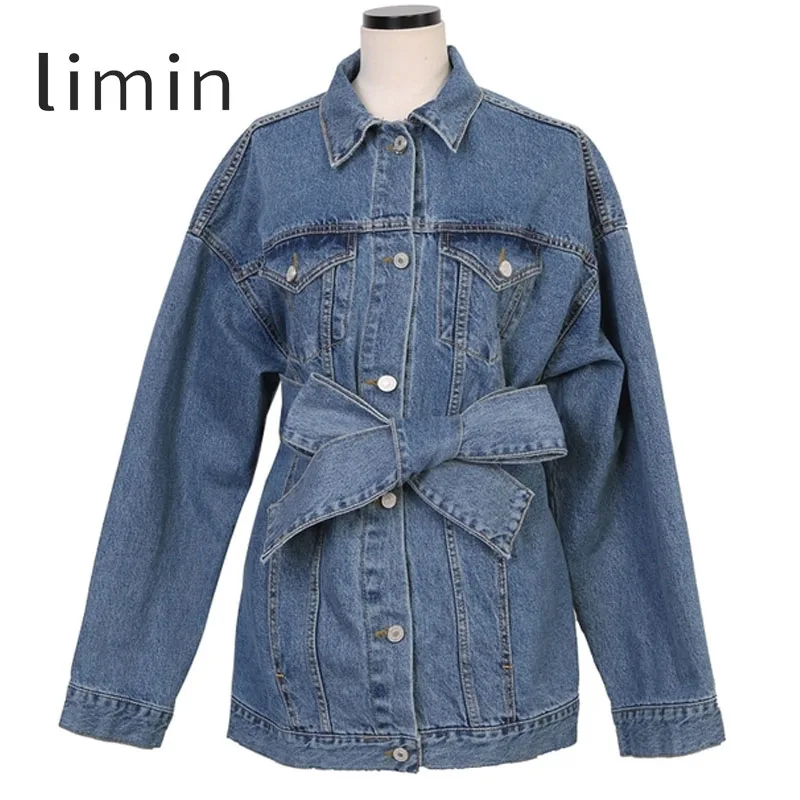 Женская джинсовая куртка весна осень 2021 куртки на шнуровке с поясом верхняя