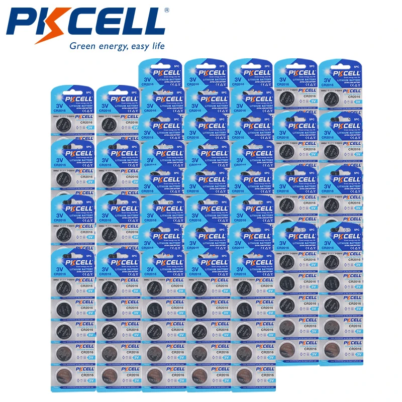 200 шт 40 Упаковка PKCELL CR2016 3V литиевая батарея 5000LC DL2016 BR2016 ECR 2016 LM2016 кнопочная монета