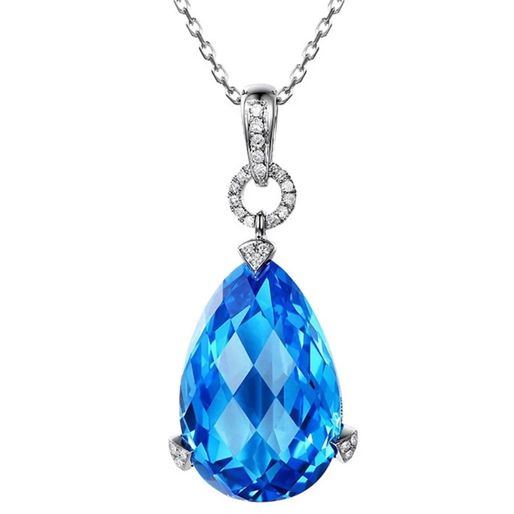 Женское ожерелье с подвеской в виде капли из аквамарина и драгоценных камней
