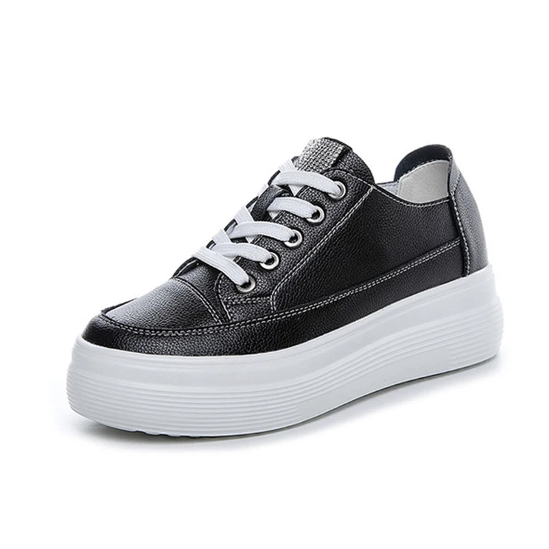 

Women's Sneakers Casual Shoes 2020 Spring Autumn Split Leather Woman White Shoes Fashion Rhinestone High Heels Female Sneakers