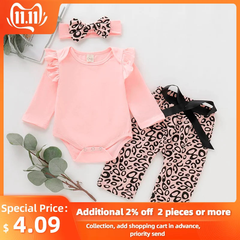 Однотонная одежда с длинными рукавами для новорожденных леопардовая