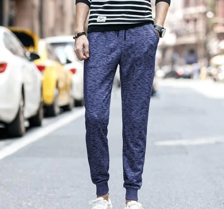 

New style spring Men's fashion casual blue slim pants sport trousers