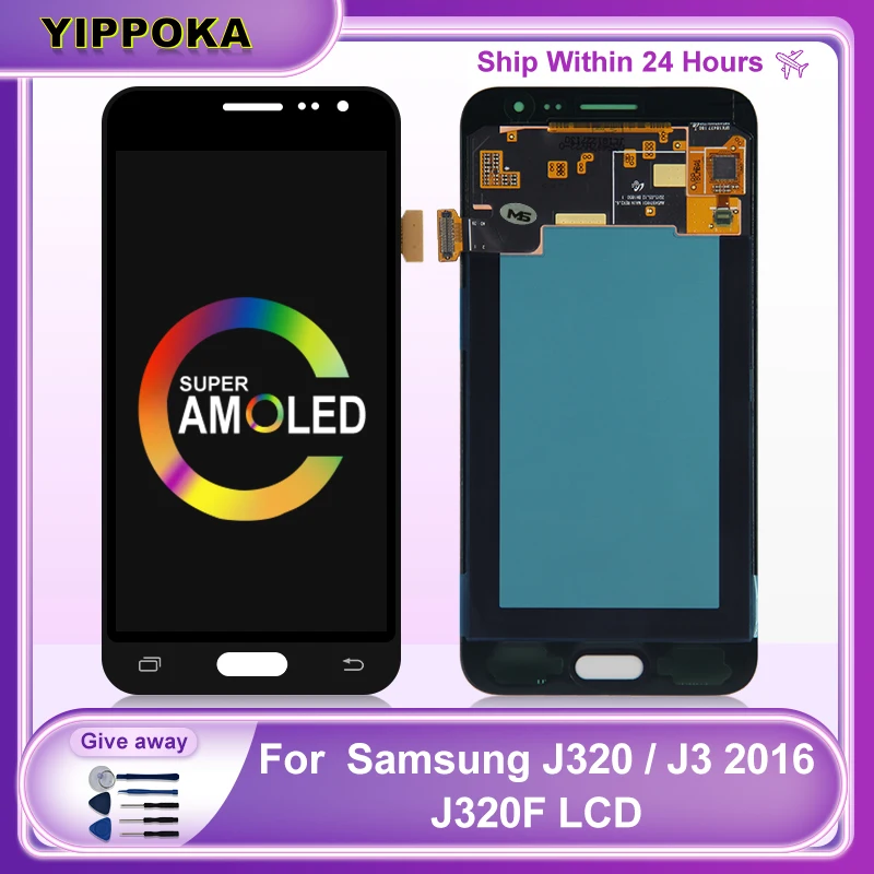 

ЖК-дисплей J320F Super AMOLED для Samsung Galaxy J320, J3 2016, J320H, J320FN, J320M, дисплей с сенсорным экраном и дигитайзером в сборе, детали J320, ЖК-дисплей