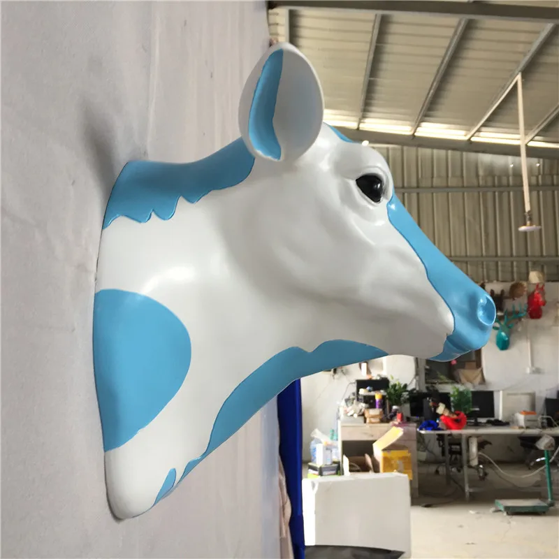 

European Style Simulation Milch Cow Head Portraits Stereoscopic Resin Wall Hangings Milk Tea Shop Wall Accessories X2817