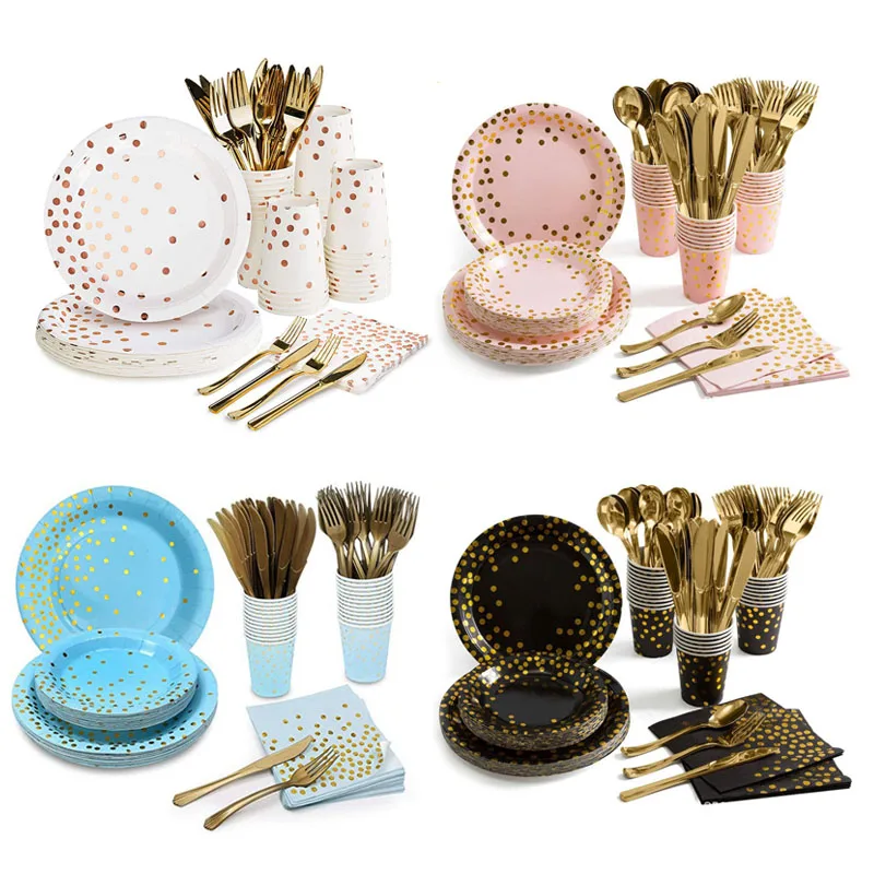 

10 человек вечерние 80 шт. розовое золото Бумага вечерние поставки День рождения вечерние украшения детские одноразовые Бумага тарелки набор...