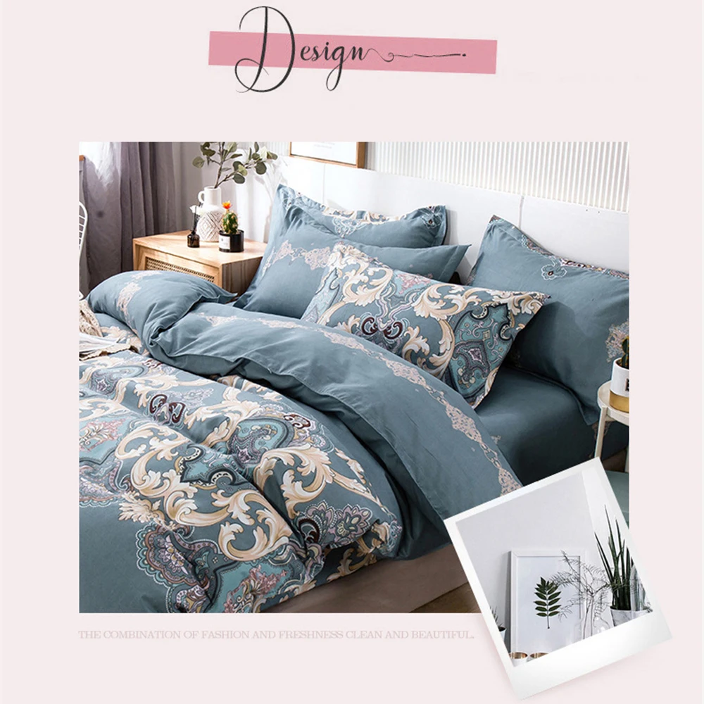 ESKIMO 4pcs European Style Bed Linens Soft Breathable Quilt Sheet Pillow Cover High Quality No Fading Bedding Set for All Season | Дом и сад
