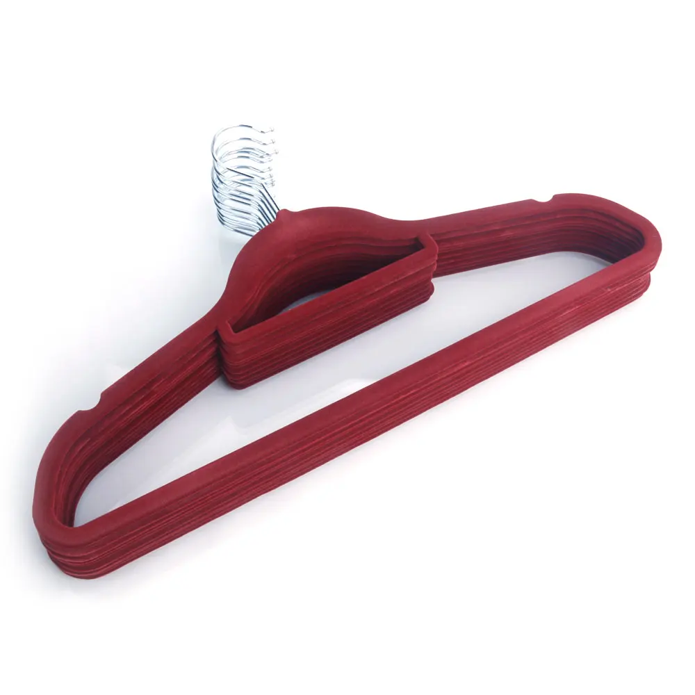 

10pcs Plastic Flocking Clothes Hangers with Rail 45x0.5x24.5CM Wine Red/Purple Strong Durable Flexible[US-Stock]