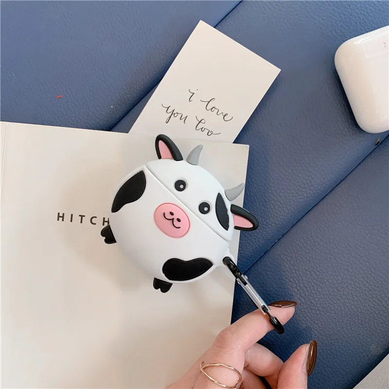 Чехол для наушников Apple Airpods с 3D рисунком коровы забавный силиконовый милый чехол