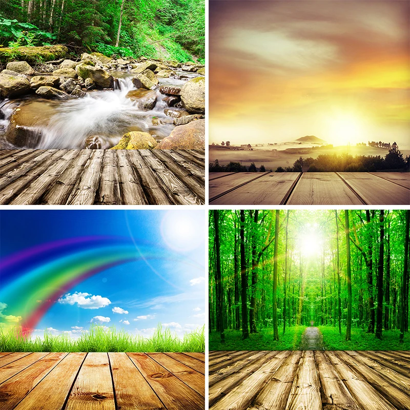 Nitree Радуга поток лес Солнечный свет деревянная Напольная доска Фотофон фон для