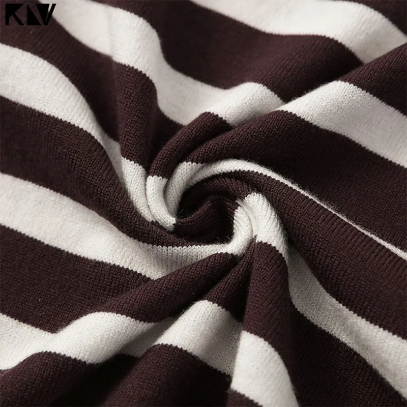 Женский Осенний вязаный свитер KLV с длинным рукавом и круглым вырезом полосатый