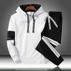 Мужской спортивный костюм из двух предметов, белый или черный спортивный костюм с капюшоном и брюками в стиле пэчворк, осень 2020