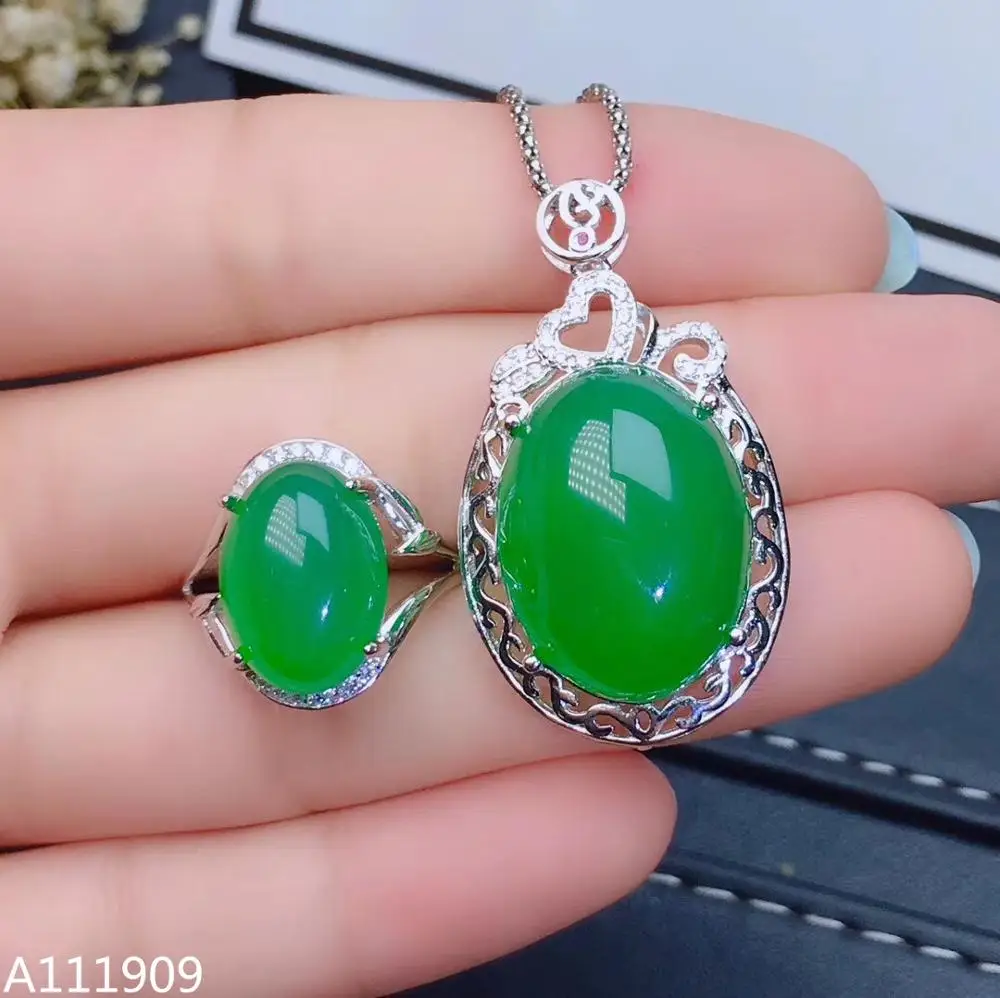 

KJJEAXCMY boutique jewelry 925 sterling silver inlaid Natural Green chalcedony pendant ring women's suit support detection