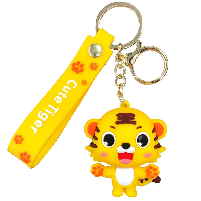 Cartoon silicone Pink yellow Cute small Tiger Key Chain For Women Kawaii big eyes Keychain Fashion Bag Keyring Charm Gift |