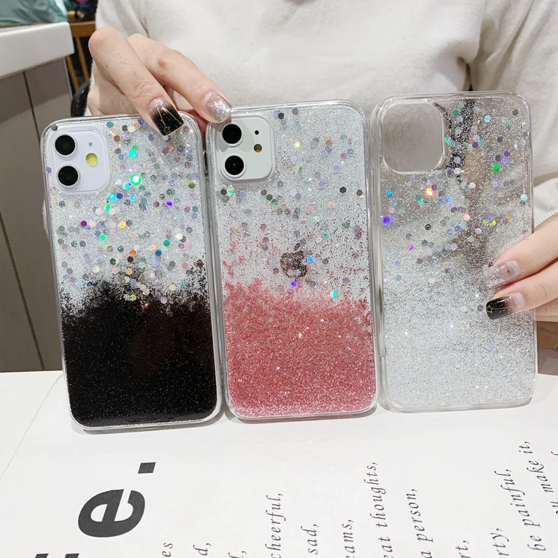Чехол для iPhone SE 7 8 Plus 10 X XS XR 11 Pro Max градиентный цвет блестящие Блестящие Блестки