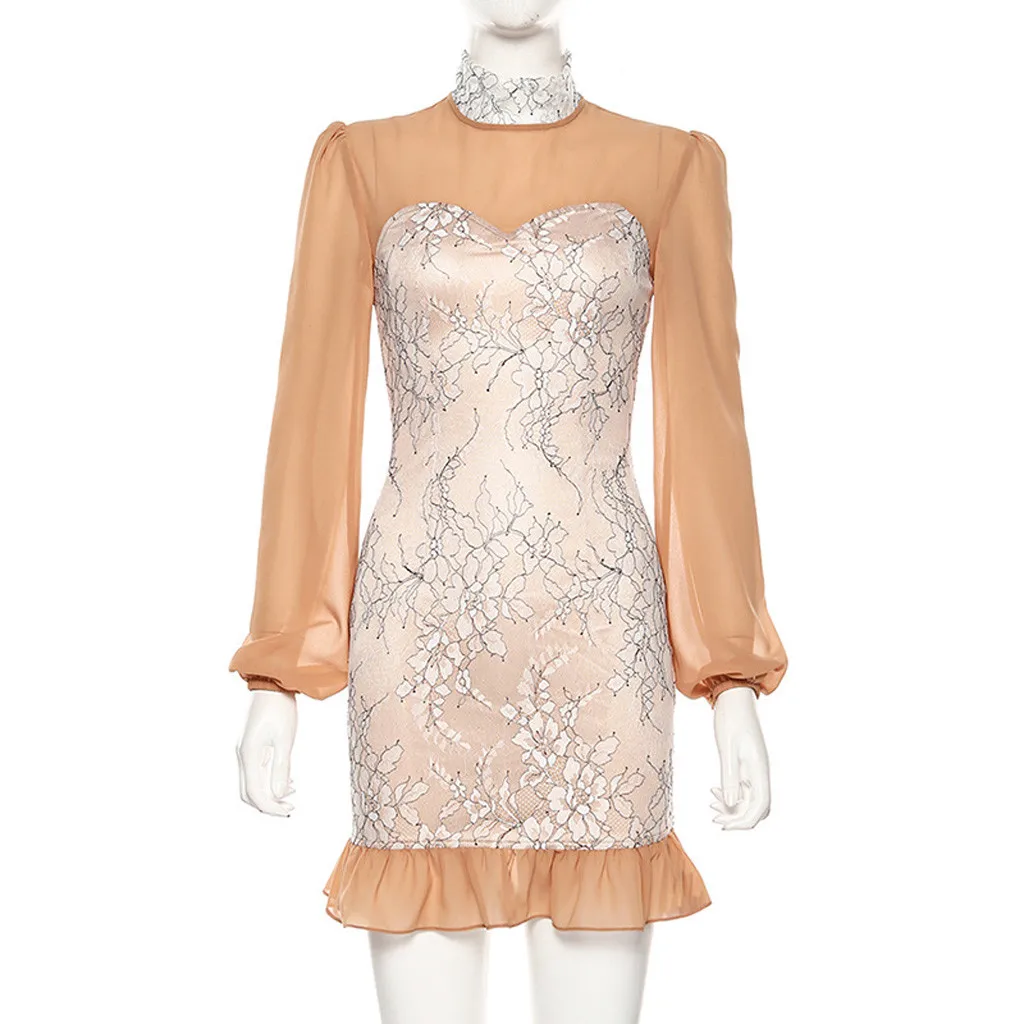 Модное женское весеннее платье SAGACE 2020 с длинными рукавами высоким воротником и