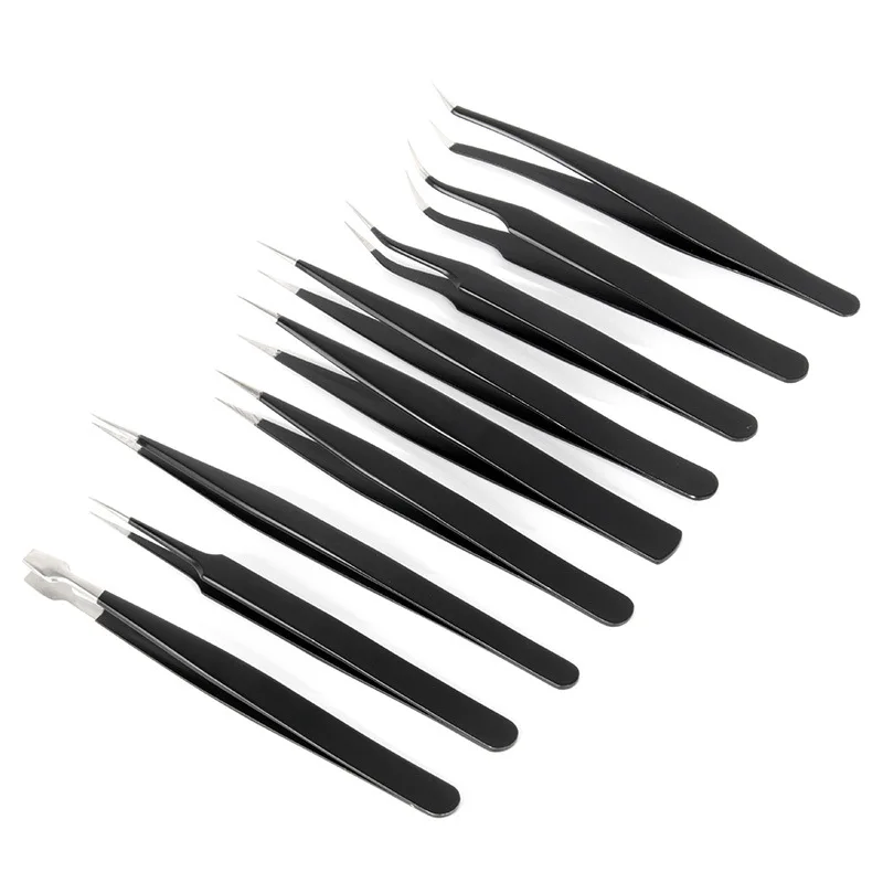 9pcs Stainless Steel Anti-Static Eyelash Tweezers Tool Kit With Leather Case Grafting Extension Eyebrow Forceps | Красота и здоровье