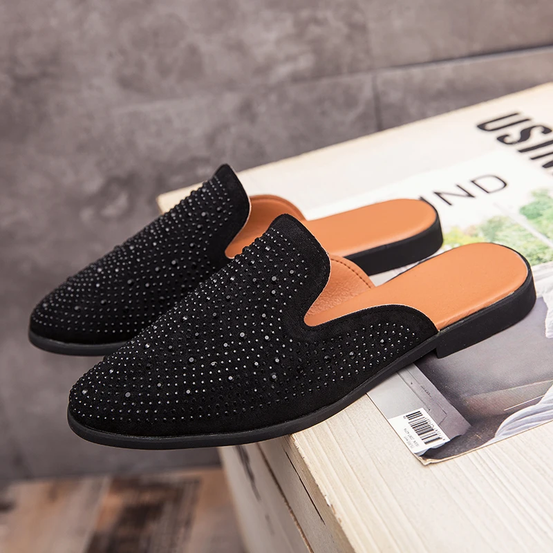 Мужские мюли легкие полуботинки для мужчин дышащие слипоны дизайн со стразами