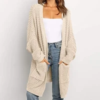 womens long batwing sleeve open front chunky knit cardigan sweater with pockets knitwear large size knitted female coat