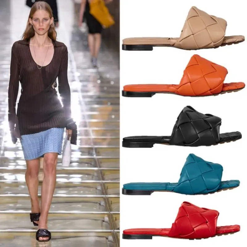 

Women's Shoes Leather Wove Women's Slippers Summer Sandals Flat-Heel Open-Toed Soft Outdoor Beach Sandals