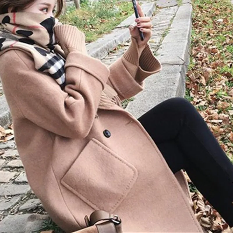 

Woolen Coat Women Clothing 2020 New Autumn Winter Korean Fashion Mid-Length Loose Thicken Retro Solid Color Woolen Jacket Female