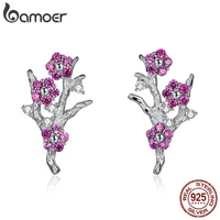 bamoer new collection 925 sterling silver wintersweet blooming plum flower stud earrings women silver jewelry gift bse040