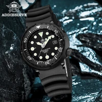addies dive mens nh35 automatic watch black case rubber strap super luminous watch 300m diving sapphire crystal tuna watches