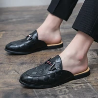 men summer new fashion pu leather casual mules male breathable comfy trendy half loafer slippers low heels half leisure sandals