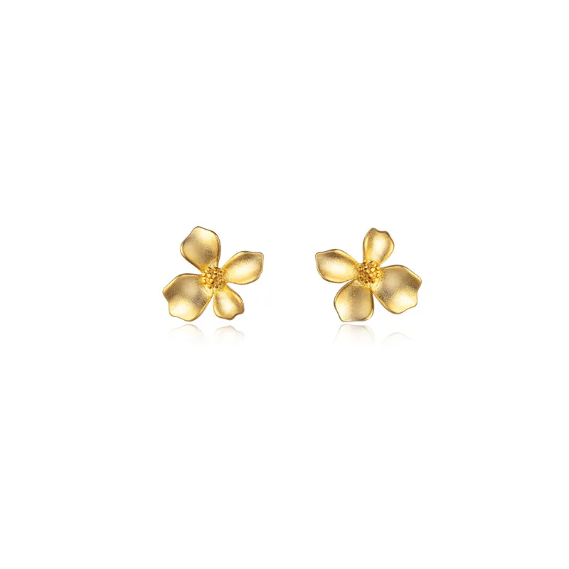 

A Pair 925 Sterling Silver Matte Golden Cute Flower Shape Earrings Female Small Earring For Girls Lady Fashion Jewelry