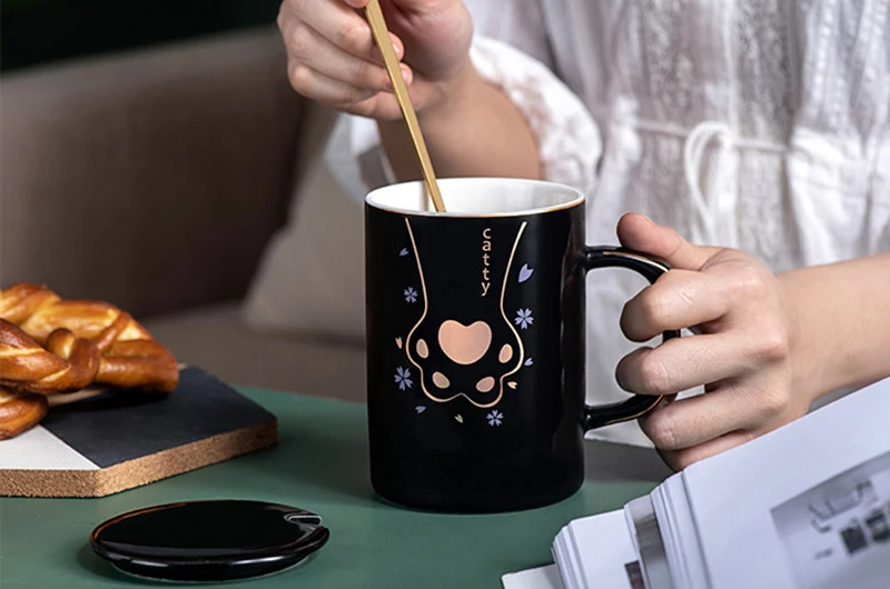 Высококачественная позолоченная черно белая керамическая кружка чашка для