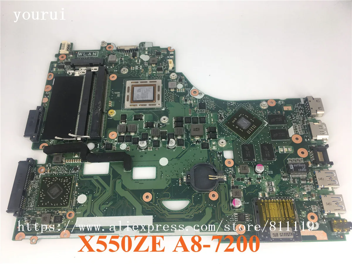 

Оригинальная материнская плата yourui для ASUS X550ZE X550Z с процессором A8-7200u 100%