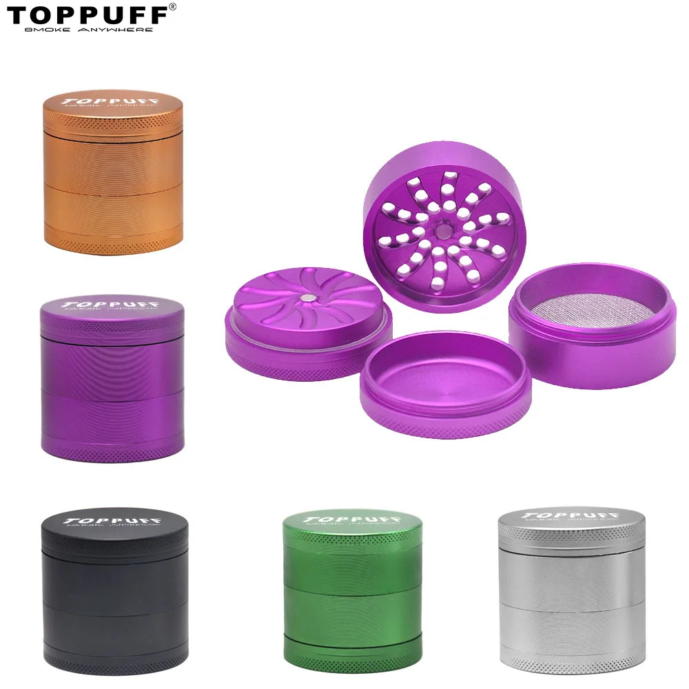 

TOPPUFF Aluminum Groove Grinder by AeroSpaced 53MM 4Piece Metal Smoking Grinders CNC Toothless Tobacco Crusher Smoke Miller