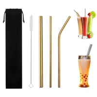 304 stainless steel sturdy bent straight boba straw reusable metal drinking straws with cleaning brush party bar accessory