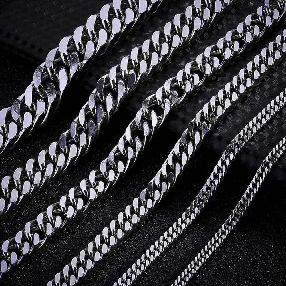 

Fashion Men Women Stainless Steel Bracelet 6/8/12 mm 8 Inches Curb Chain Vintage Jewelry Punk Fan Factory Offer