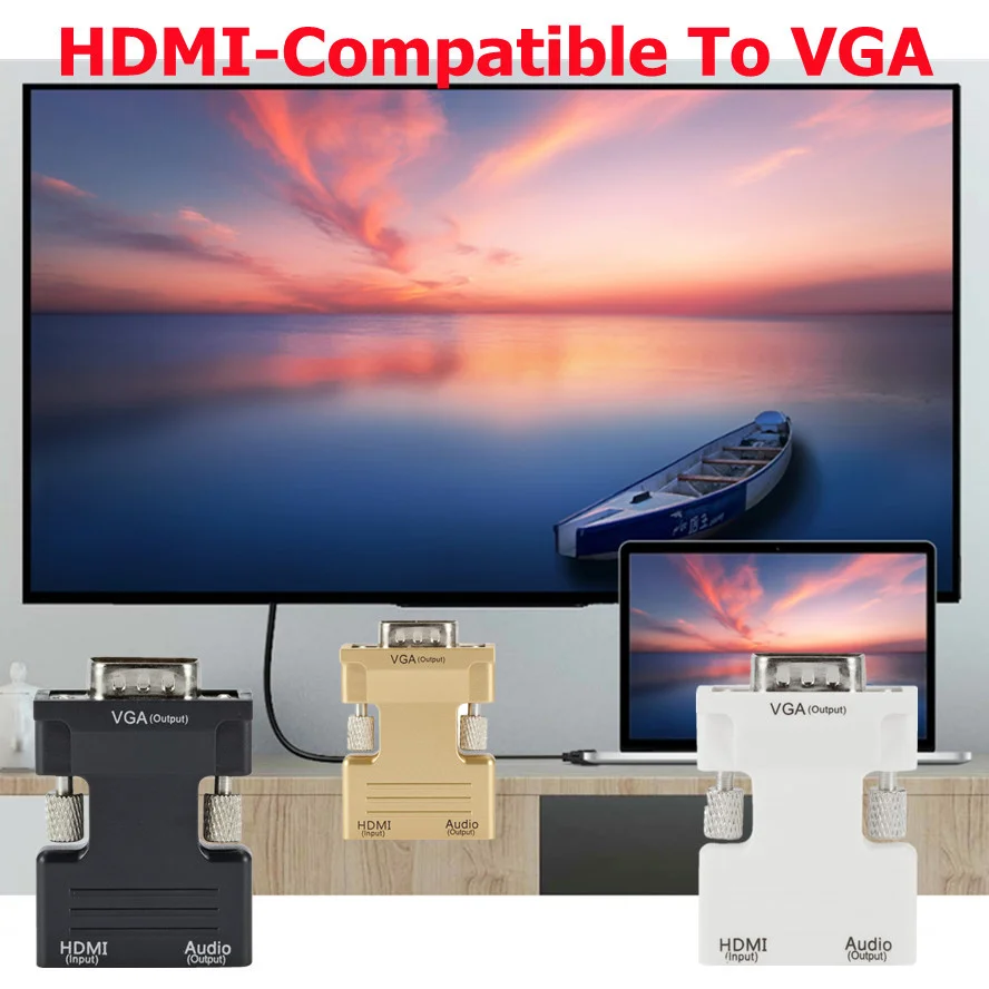 HDMI-совместимый адаптер VGA TV Box 1080P PC Aux Jack 3 5 Видео Аудио кабель конвертер Проектор