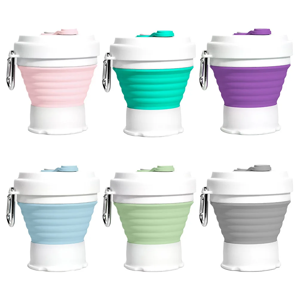

350ml Folding Silicone Cup with Lids Travel 6 Color Portable Silicone Telescopic Drinking Collapsible Coffee Folding Silica Cup