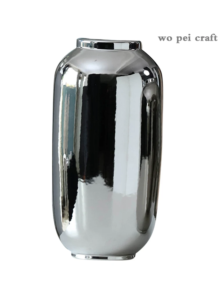 

European Vases for Flowers Desktop Decor Plating Silver Vase Floral Flower Insert Ornamental Flowerpot Modern Home Decoration